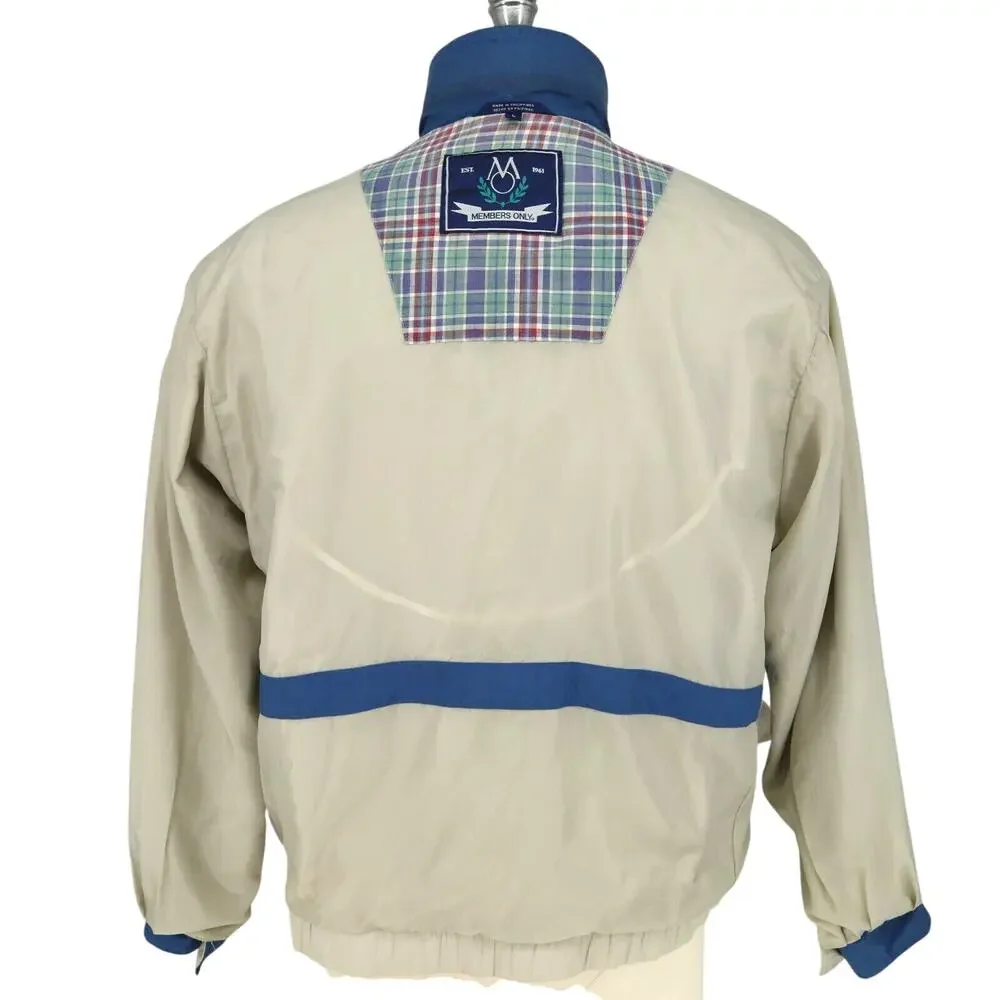 Members Only Jacket Mens Large Beige Full Zip Lightweight Pockets Lined Vintage